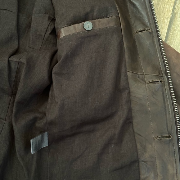 John Varvatos Leather Jacket Mens 48 Brown Leather Bomber Buttons double zip - Picture 11 of 16